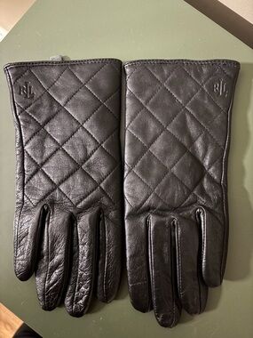Ralph Lauren Women's Black Leather Quilted Gloves Lined Size S Stitched Design
